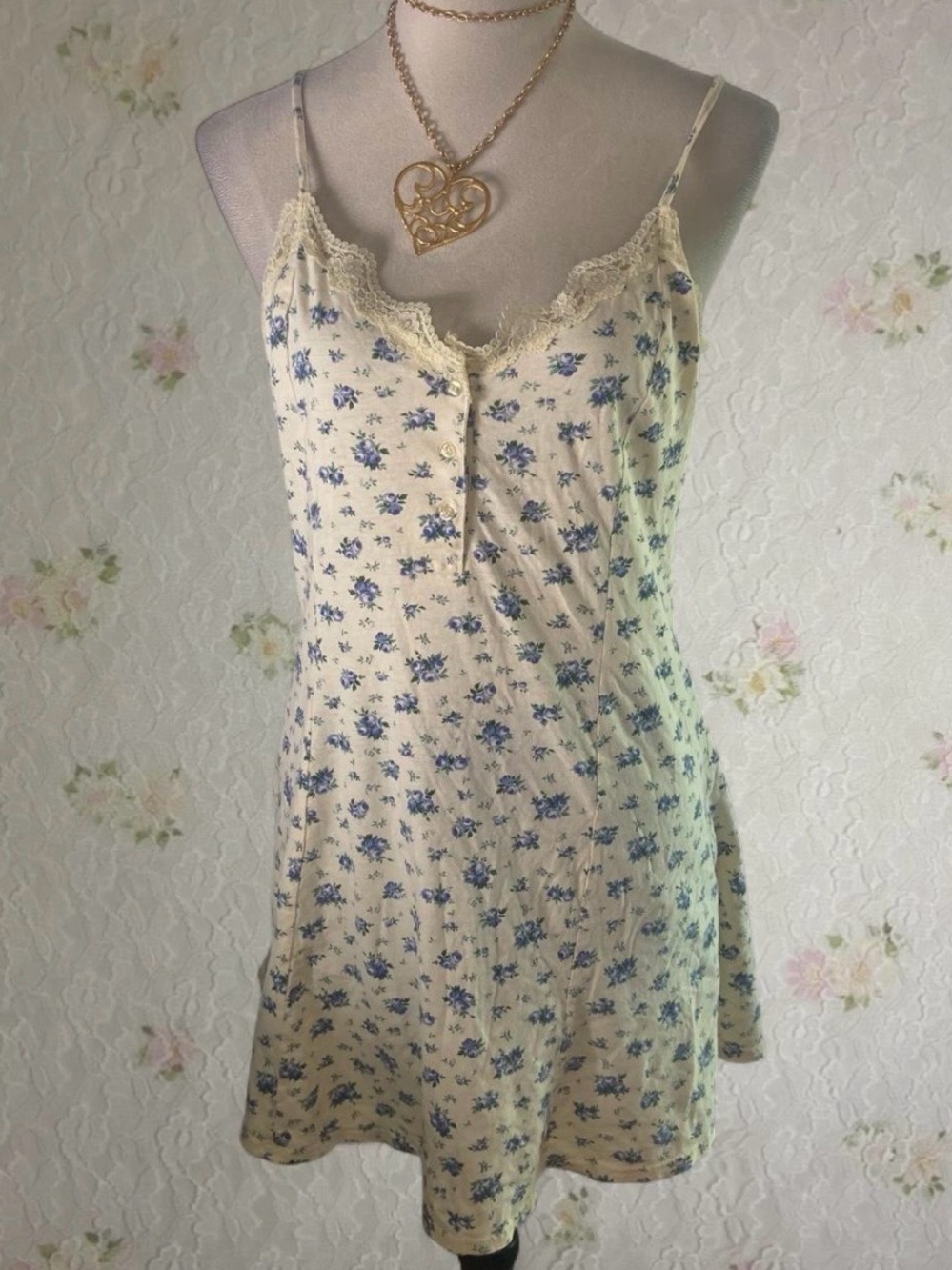 Victoria's Secret Cream Slip with Blue Floral Print
